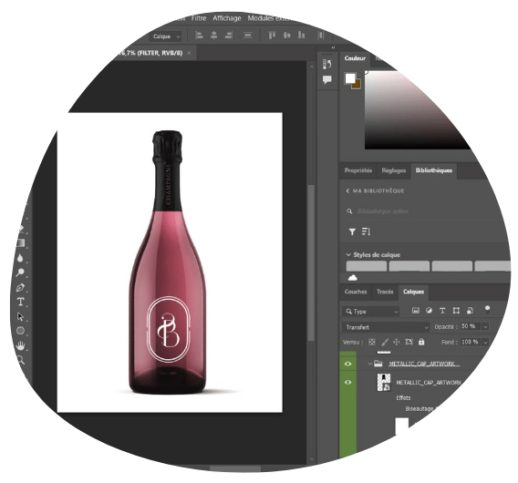 Personnalisation d'étiquette de champagne réalisée via Photoshop